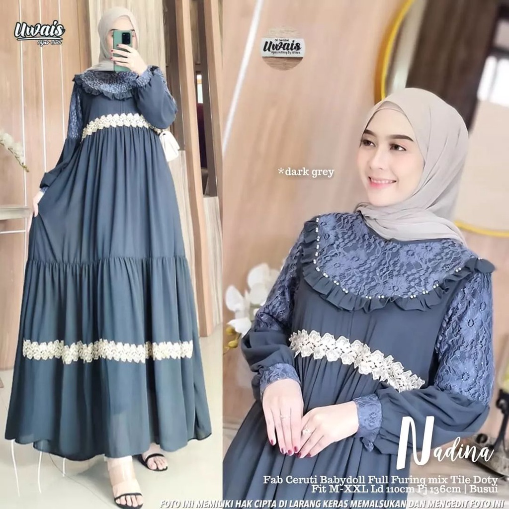 Gamis Brukat Baju Kondangan Wanita Aplikasi Renda Bunga Gamis Busui Baju Pesta Wanita Muslim Dess Jumbo Nadira Maxy