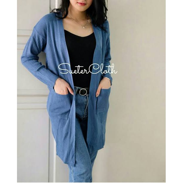 Long Cardigan BELLE OVERSIZE / Cardigan Rajut Wanita / Cardigan Panjang Jumbo / Garigan Panjang-Denim