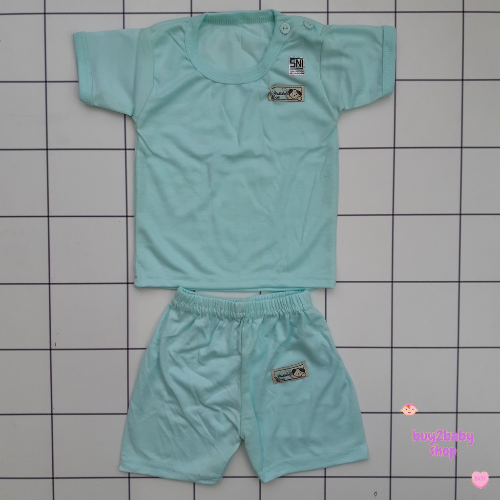 Setelan kaos pendek celana pendek bayi motif warna polos Hokiku 0-3 Bulan 1 PCS