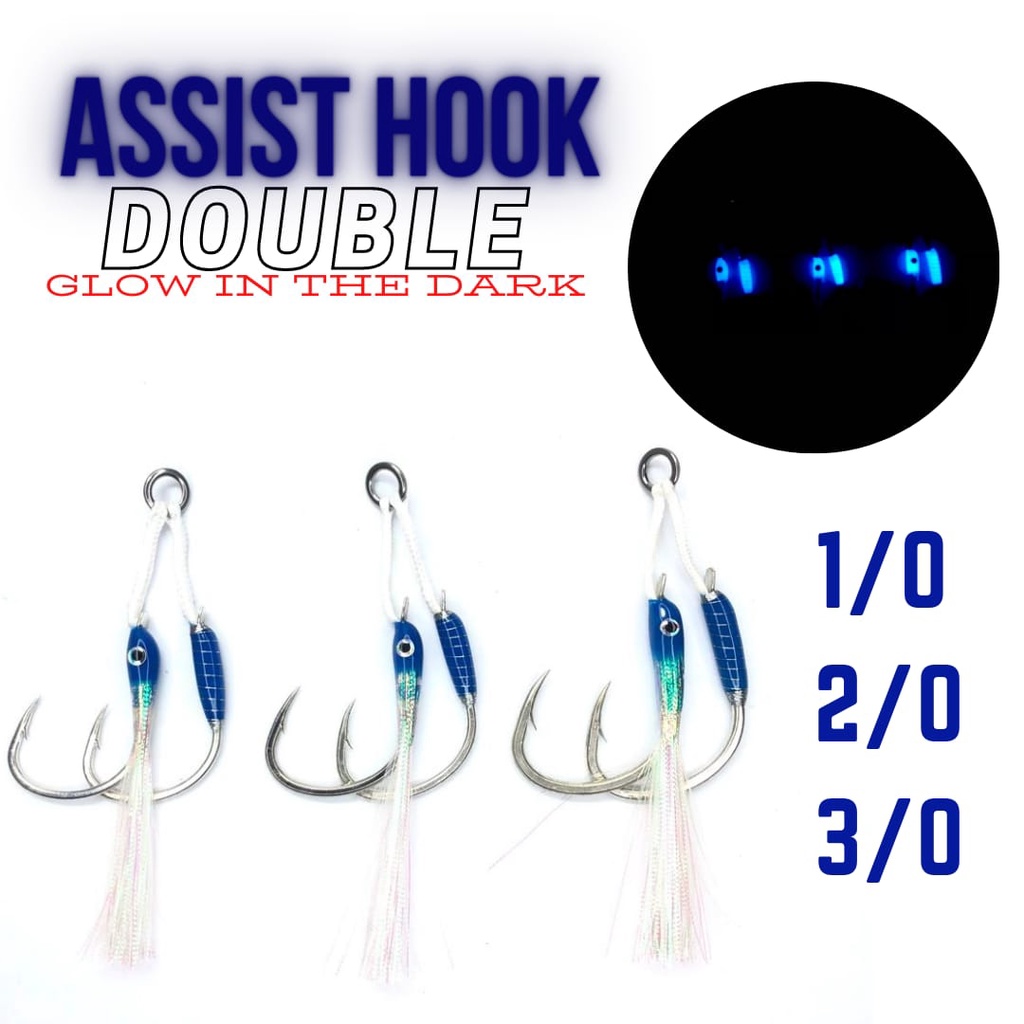 Assist Hook Double Slow Jigging Glow In The Dark Blue Series 1/0 2/0 3/0