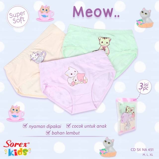Celana dalam Anak Perempuan Sorex NA451 Kucing unyu - Paket isi 3PCS Dengan PACKAGING CANTIK