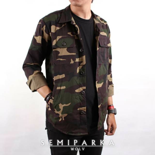 Jaket Semi Parka Loreng | Tracker Semi Parka Camo Army Original WOLV Terlaris Terbaik