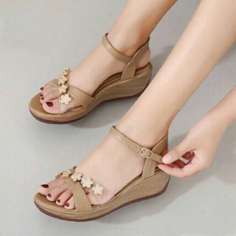 Wedges Pantopel Glitter Lucu Suede Sepatu Kerja Kantor Undangan Pesta Emory Af 13 Wedges Bunga Best 
