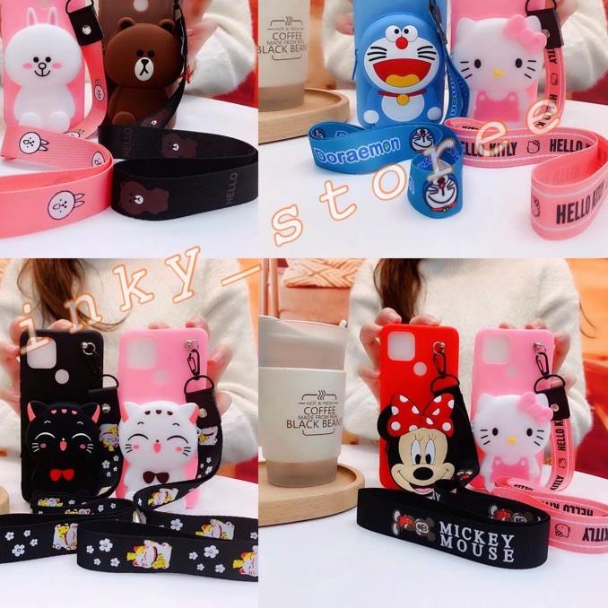 ◊ Redmi 9T/ 9A/ 9C/ Note 8pro/ Note 7/ Note 5a/ POCO M3/ CASE KARAKTER DOMPET KOIN + TALI GANTUNGAN 