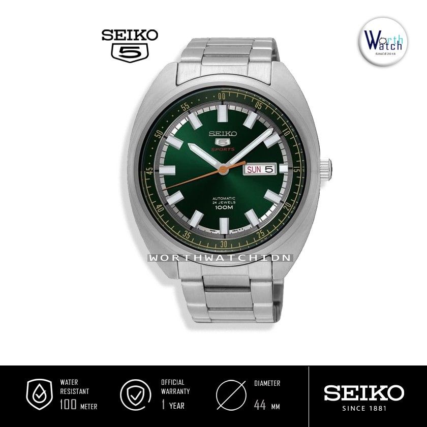 Jam Tangan Pria Otomatis Seiko 5 Sports Turtle Men Green Dial Stainless Steel Original SRPB-13-K1