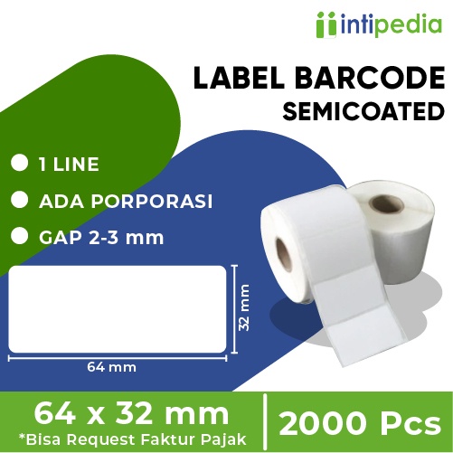 

LABEL BARCODE SEMICOATED 64 MM x 32 MM ISI 2000 PCS MURAH