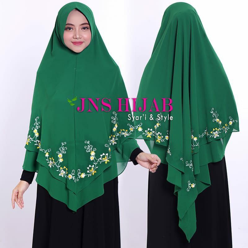 Khimar Syar'i Bordir Hijab Dua Layar Jilbab Bahan Ceruti Babydoll RANIA Bordir