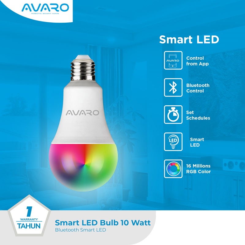 AVARO Lampu Smart LED BLUETOOTH WIFI 10W Smart Bulb RGB + WW