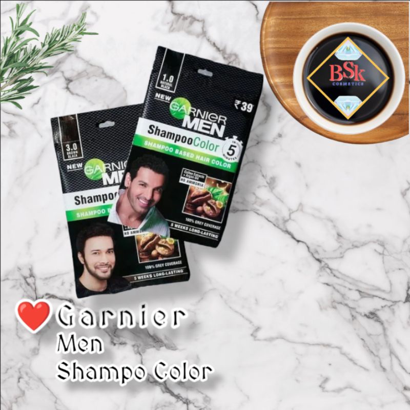 ⭐AJ⭐ GARNIER MEN SHAMPOO COLOR | Pewarna Rambut Pria | Perawatan Rambut Rontok / Ketombe / Kering | 