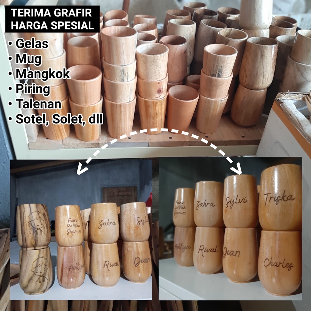 HARGA PROMO!! Gelas Mug Kayu Unik / Gelas Custom Kayu Jati Kayu Mahoni - Peralatan Dapur Kayu-2