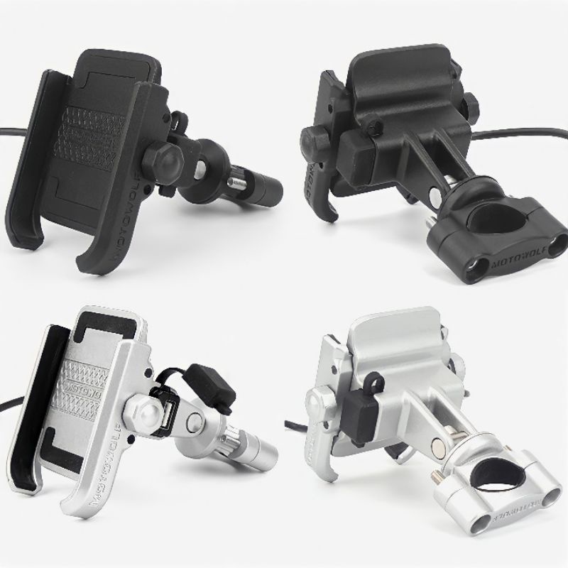 MOTOWOLF Holder Handphone Phone Holder Hp Charger Motor Alumunium Alloy CNC Dudukan Hp di Motor Tempat Hp di Motor