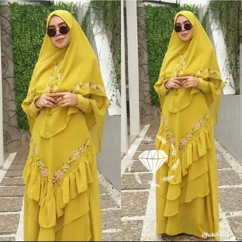 Gamis syari bordir cuci gudang // syakieb syari one tone cuci gudang // syakib syari set khimar sale