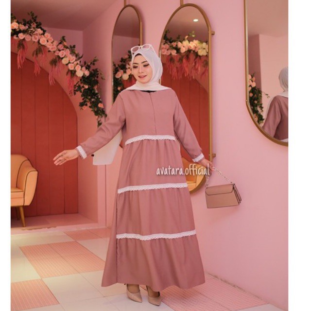 GAMIS RENDA SUSUN/GAMIS WANITA RENDA SUSUN PREMIUM/GAMIS MOSHCREPE RENDA PREMIUM