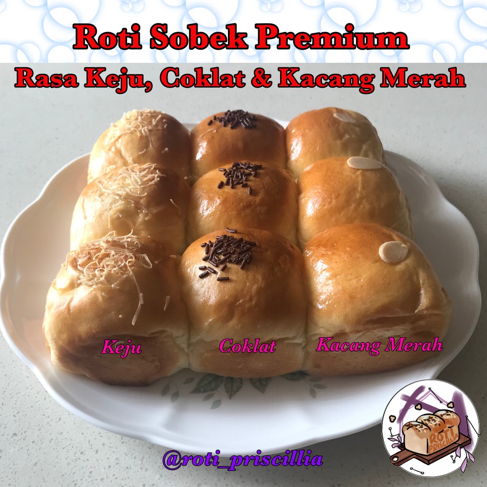 

Roti Sobek Premium Mix 3 Varian Rasa Keju, Coklat & Kacang Merah.