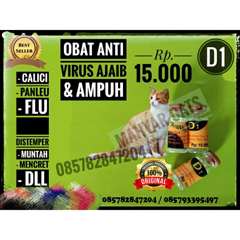 Obat kucing D1 [ obat suntik ] obat flu berat, obat virus calici, distemper, panleu