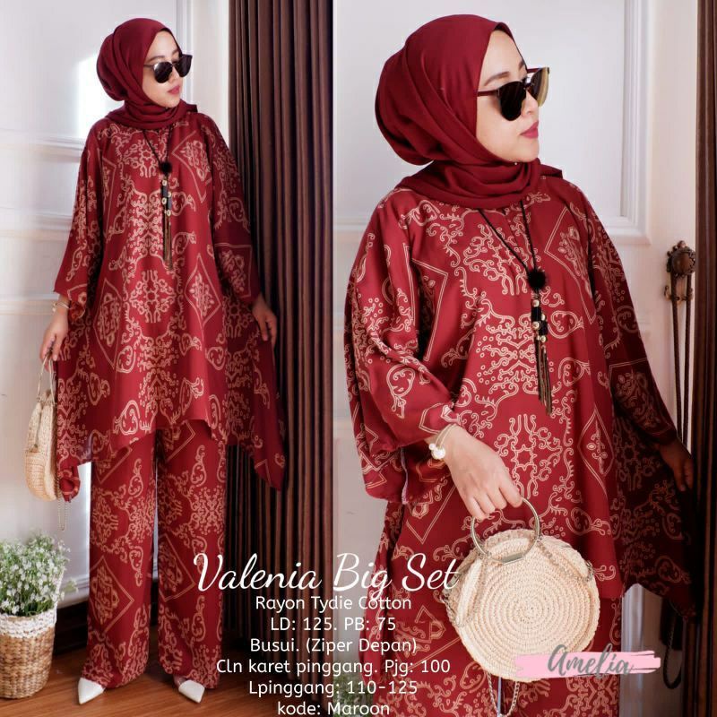 Valenia Set Jumbo Rayon Tie Dye  Batik Premium Waka Waka Setelan Wanita Celana Panjang Set Bigsize LD 125 cm