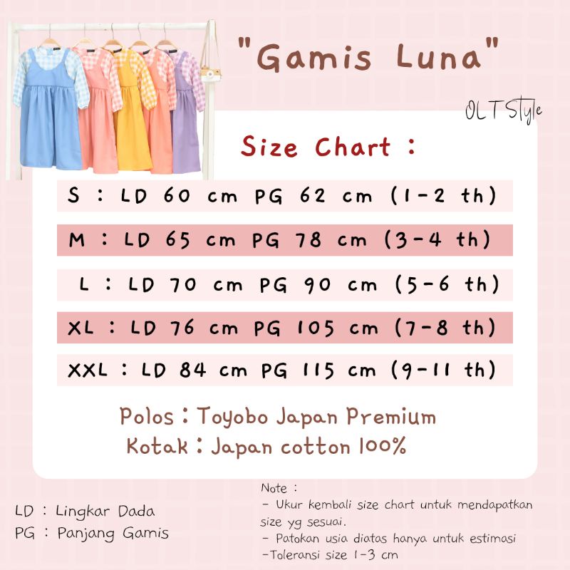 Gamis Luna by ollet / gamis anak katun jepang / gamis anak toyobo 1 - 11 tahun / gamis anak perempuan