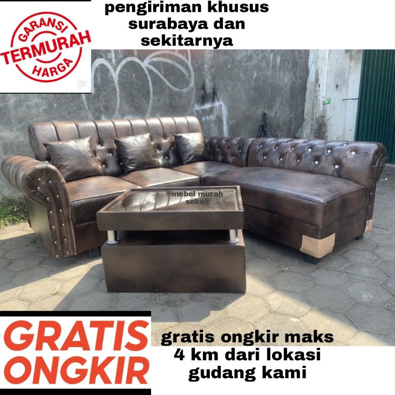 (PROMO) Sofa L putus kancing / Sofa Minimalis L putus + Meja