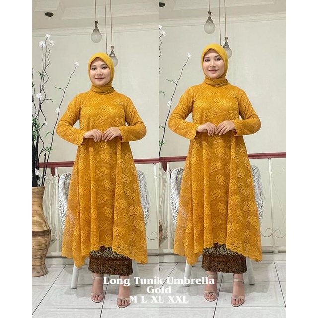 READY.SETELAN TUNIK UMBRELLA BROKAT//SET LONG TUNIK BROKAT//SEMI GAMIS BROKAT//GROSIR KEBAYA TANAH A