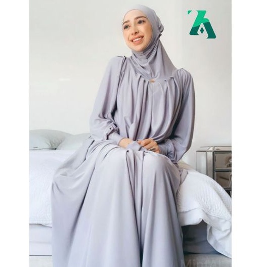 Mukena terusan dewasa Sumayyah, mukena zamrud, baju syar'i, rukuh terusan, telekung, silver, abu gre