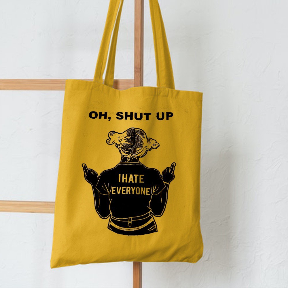 FLASH SALE 7.7 - [RESLETING] TOTEBAG TERBARU &quot;OH SHUT UP - I HATE EVERYONE&quot; BERBAHAN SEMI KANVAS | TOTEBAG KERJA/KULIAH/SEKOLAH | TOTEBAG HITAM | TOTEBAG CREAM | TOTEBAG NAVY | TOTEBAG MAROON | TOTEBAG KUNING | TOTEBAG PINK | TOTEBAG PRIA/W