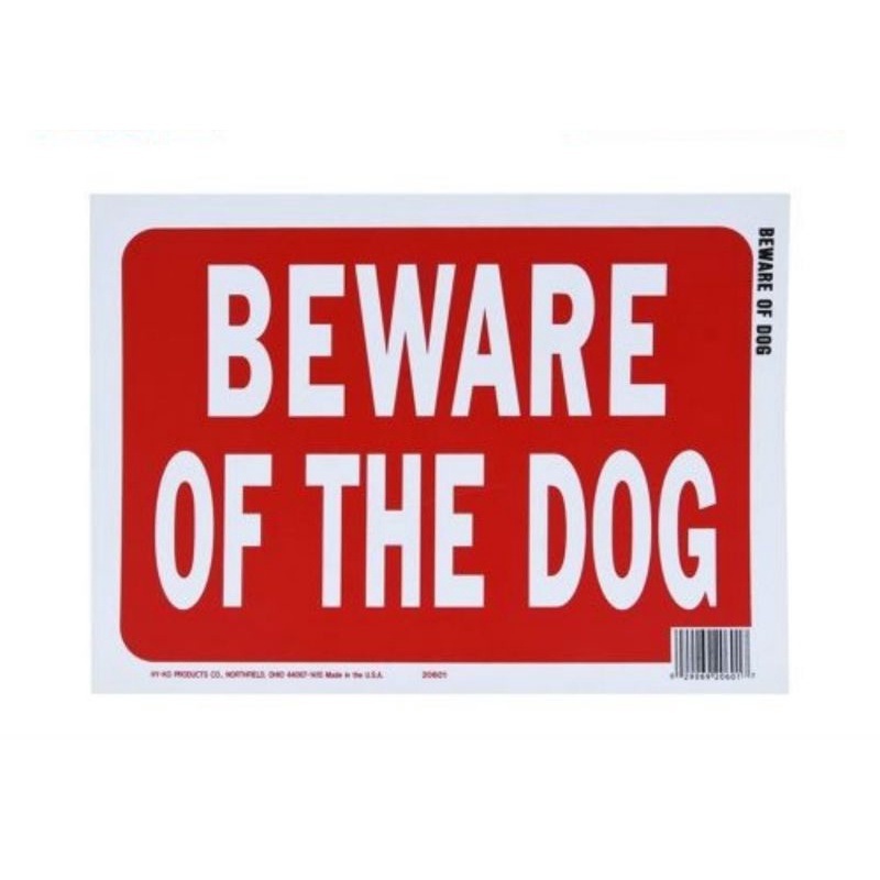 Hy-Ko TANDA PADA PINTU PAPAN ADA ANJING WARNING SIGN BEWARE OF THE DOG PLAT 22x30CM 9x12inc