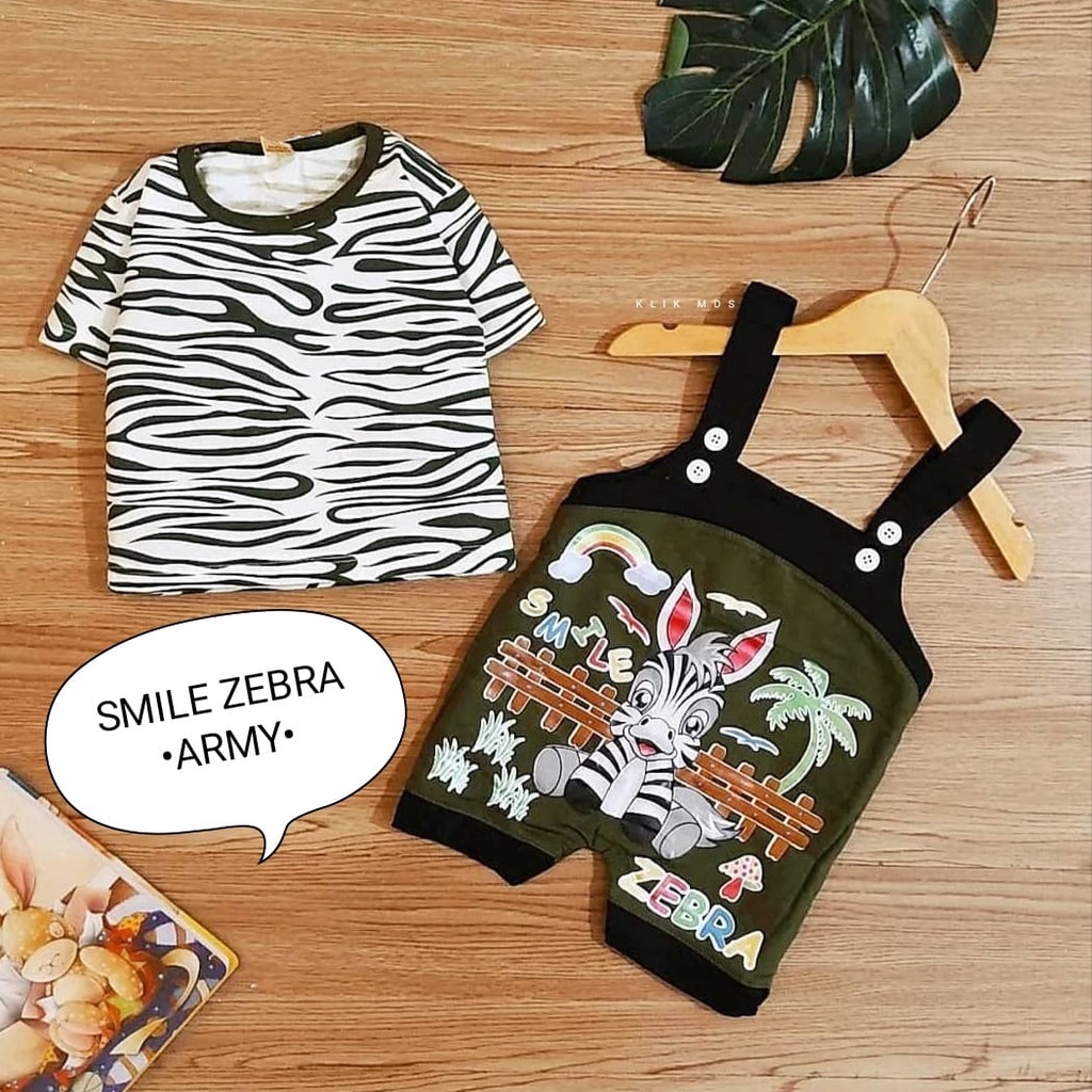 Setelan Overall Baju Kodok Bayi Laki-Laki Perempuan Motif Smile Zebra