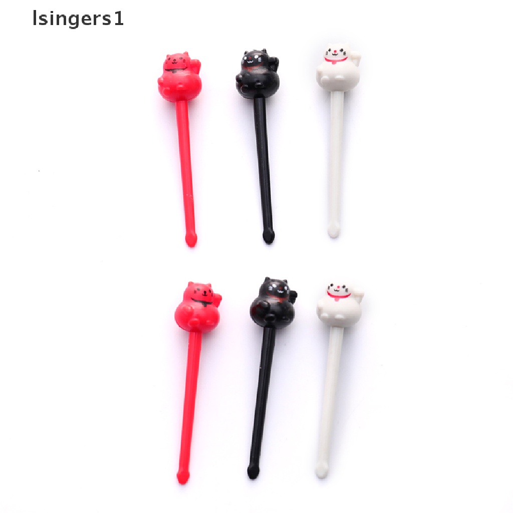 (lsingers1) 6pcs / Set Garpu Buah / Dessert Bentuk Kartun Kucing / Anjing