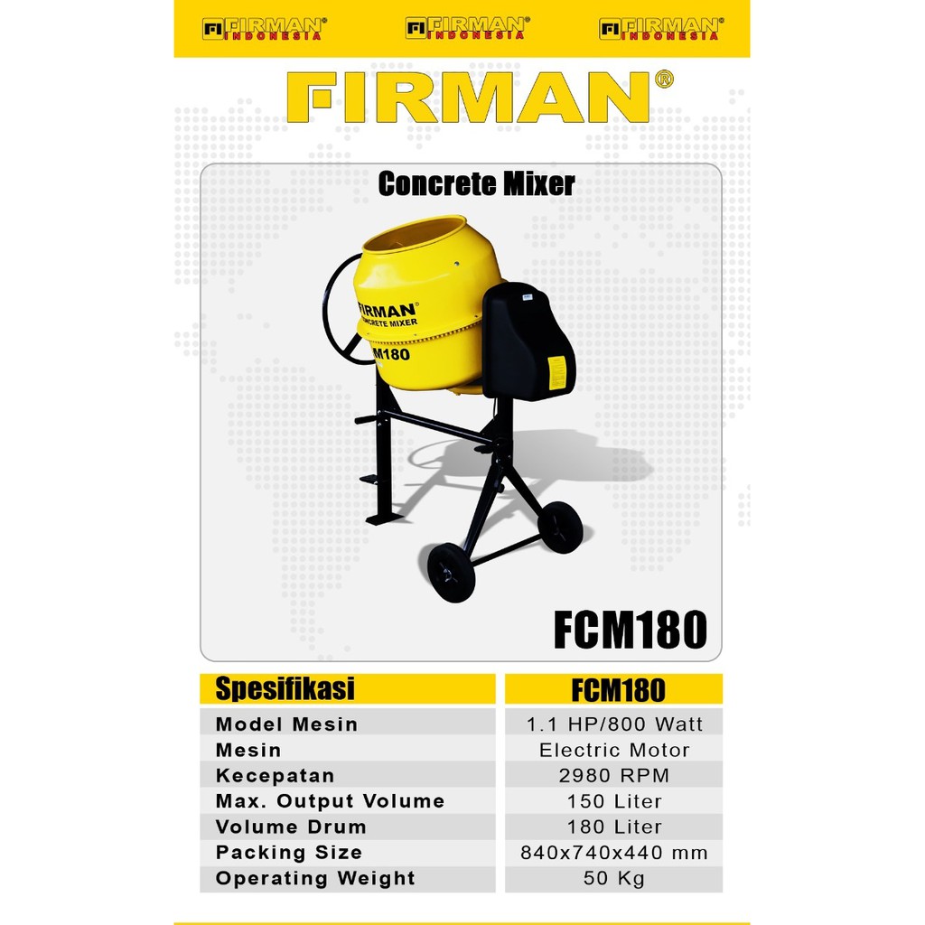 Firman FCM180MT / Molen Listrik Molen Mini / Concrete Mixer Firman FCM180