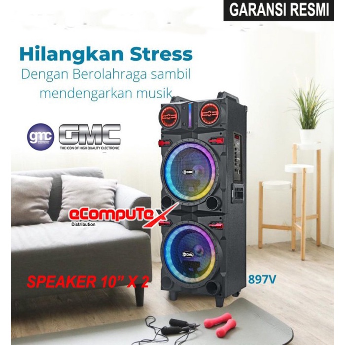 SPEAKER KARAOKE PORTABLE GMC 897V / 897 V BLUETOOTH GUITAR XBASS GARANSI RESMI