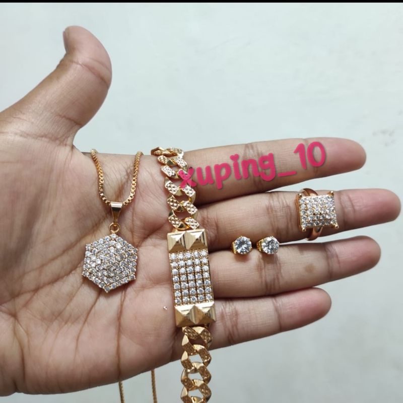 Perhiasan Xuping Satu Set ( Kalung Cincin Gelang Anting ) Import Anti Karat Untuk Dewasa