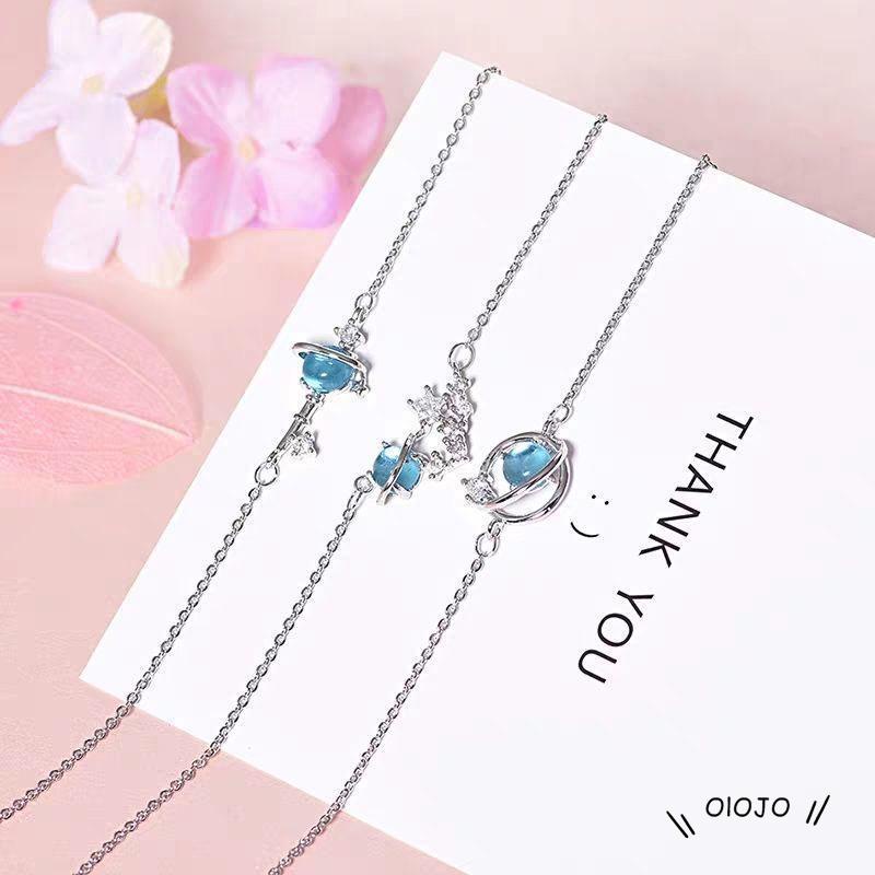 Gelang Desain Starry Sky Universe Star Key Pink Cat Eye Gaya Korea Untuk Mahasiswa