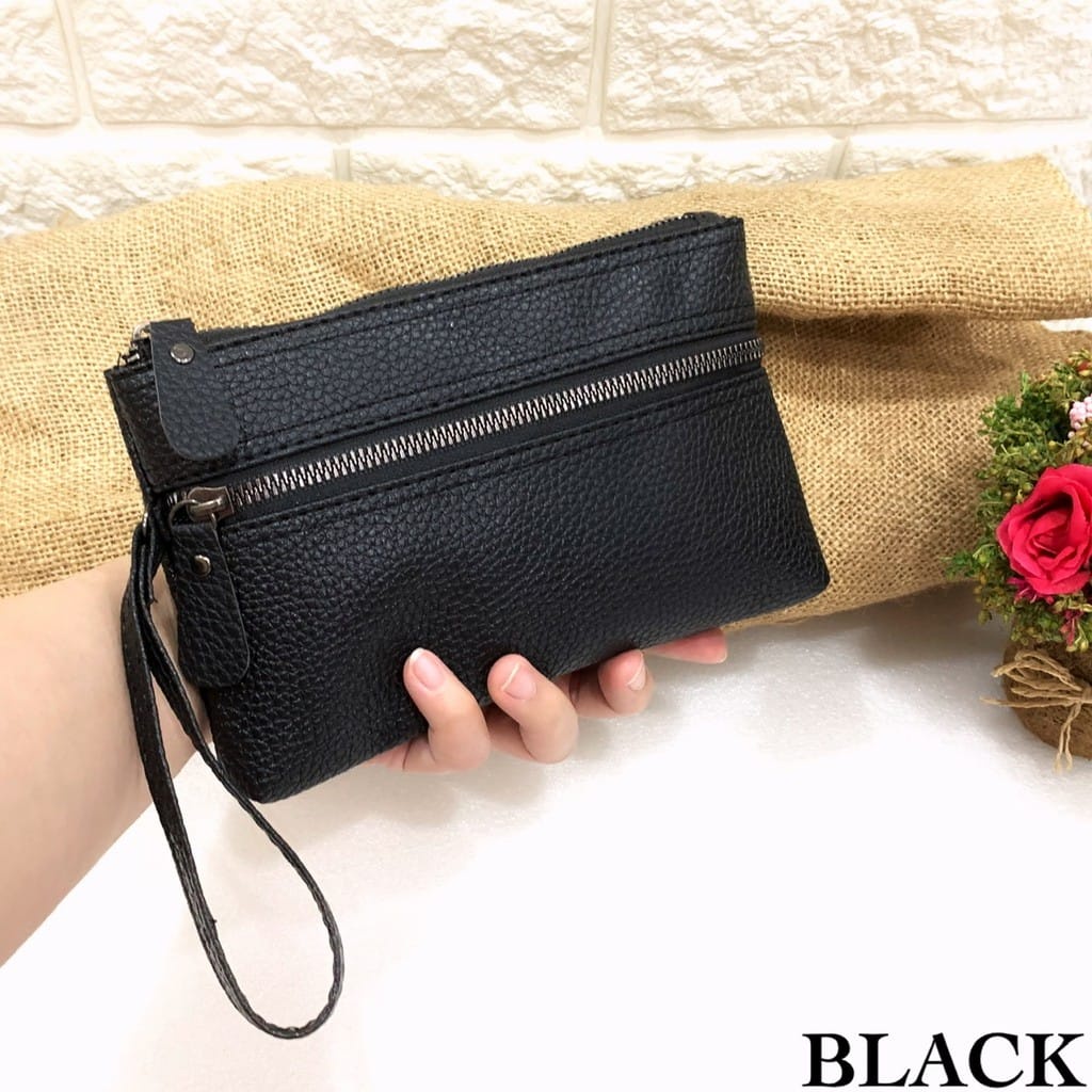 OMI DOMPET WANITA MURAH POUCH PAVIRUT SEMUA MASUK HP KUNCI HAND BAG ALL IN ADA TALI-HITAM 2 RISLETING
