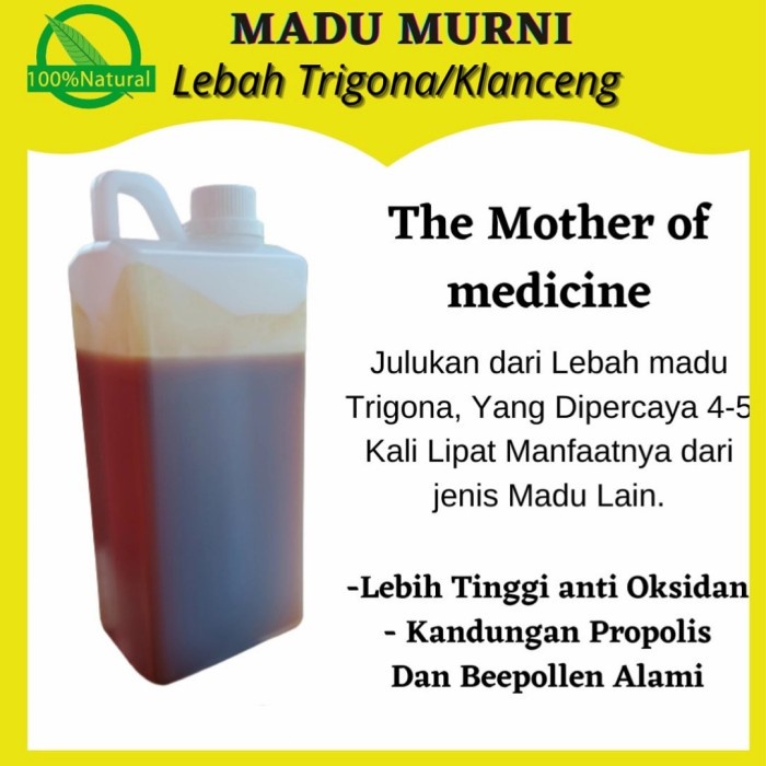 

(BISA COD) Madu Murni/Klanceng/ Trigona /Kelulut Raw Honey Hutan Sulawesi (1 kg) - Manis Asam, kemasan 1/2 kg