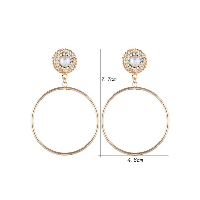 LRC Anting Tusuk Fashion Gold Circle With Diamond Earrings F49318