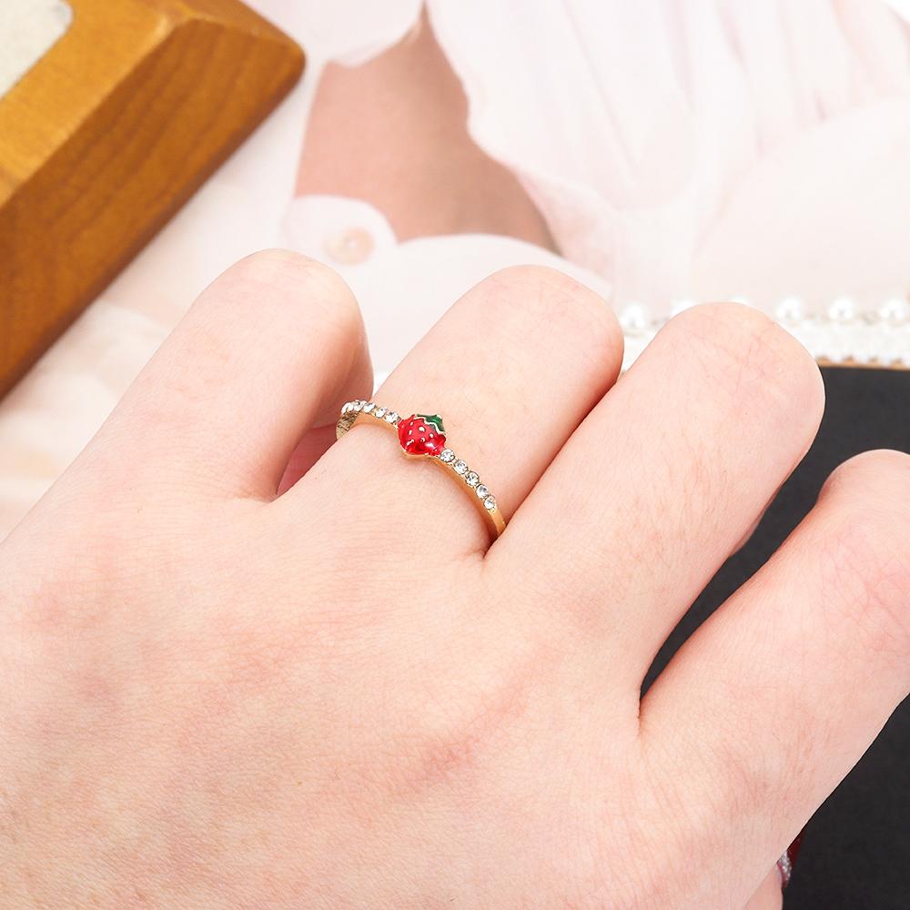Preva Strawberry Cincin Kepribadian Cincin Kepribadian Pesta Aksesoris Perhiasan Hadiah Terbuka