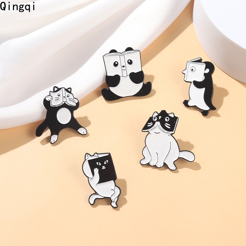 Bros Pin Enamel Bentuk Kartun Hewan Panda Kucing Penguin Untuk Hadiah Teman