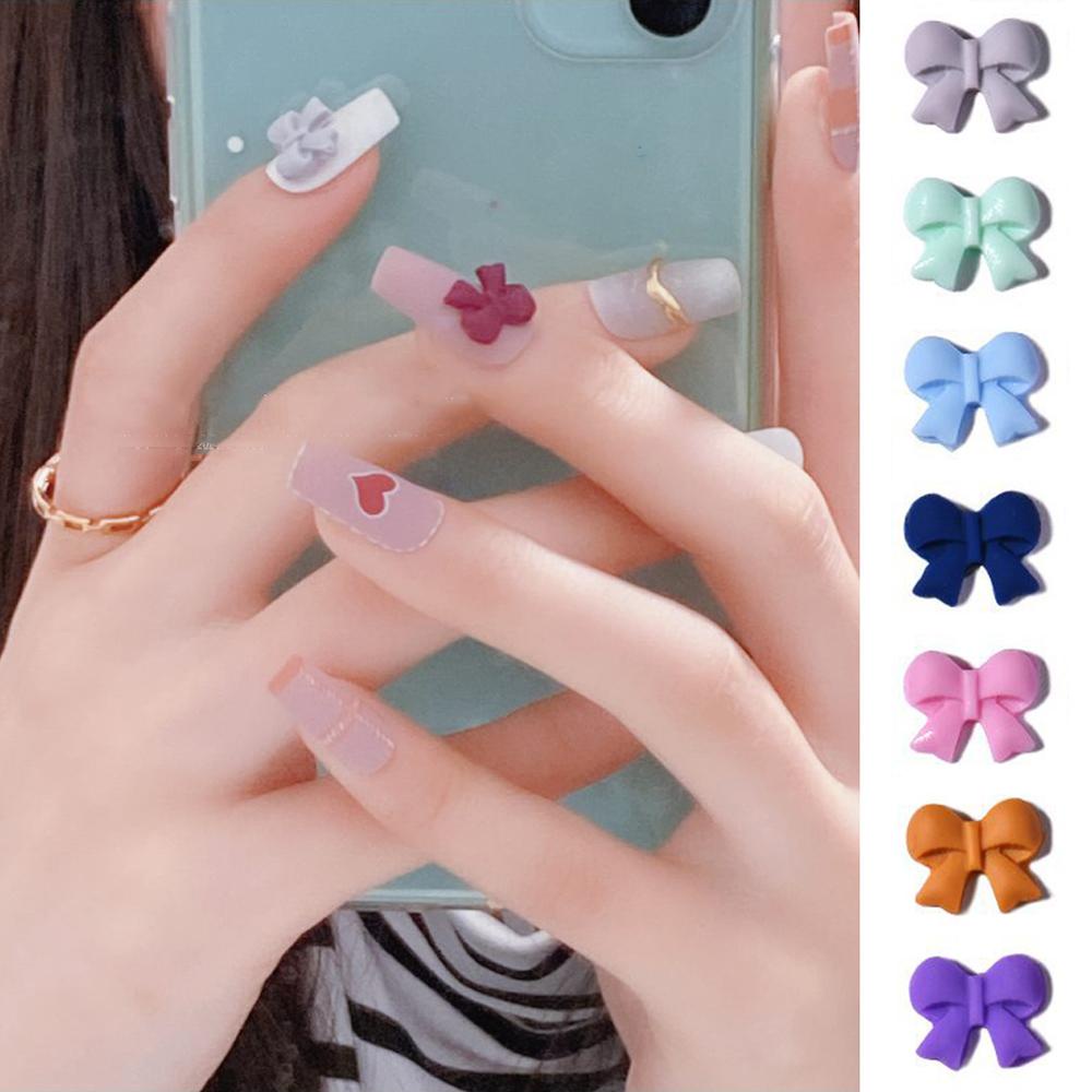 AUGUSTINA Hiasan Kuku Bowknot Agustina Warna Pelangi Elegan Frosted DIY Nail Art