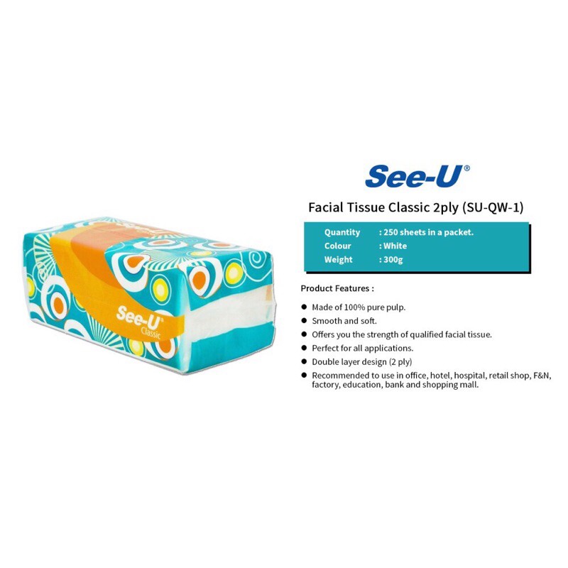 See-u Tissue Wajah Soft Pack 250 Sheets (Buy 1 Get 1 Free) BELI 1 dapat 1 tisu see-u promo termurah