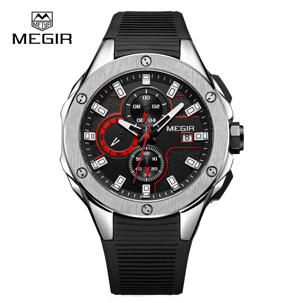 MEGIR 2053 Jam Tangan Pria Analog Chronograph Tali Rubber WATCHKITE WKOS