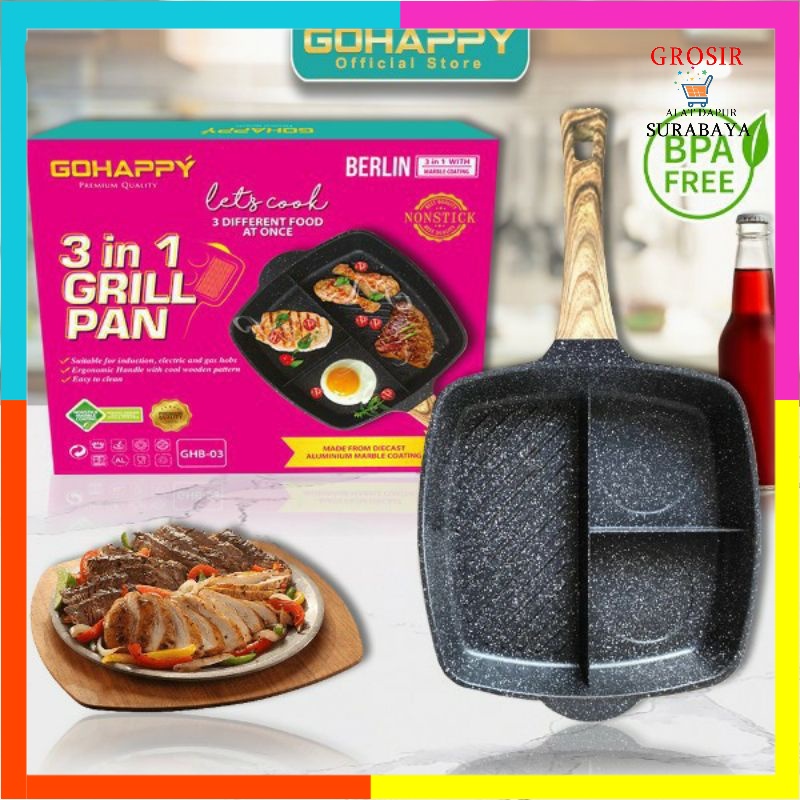GO HAPPY GRILL PAN 3 in 1 / Go Happy Berlin Grill Pan 3 sisi