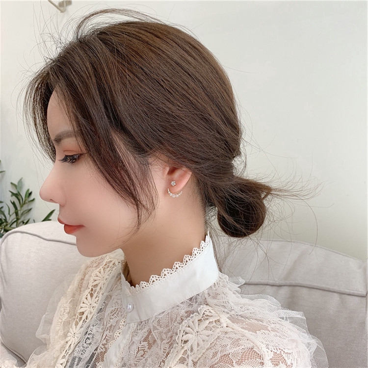 Anting pentagram Zirkon Desain Melengkung Yang Dapat Dilepas Kepribadian fashion Korea Wanita