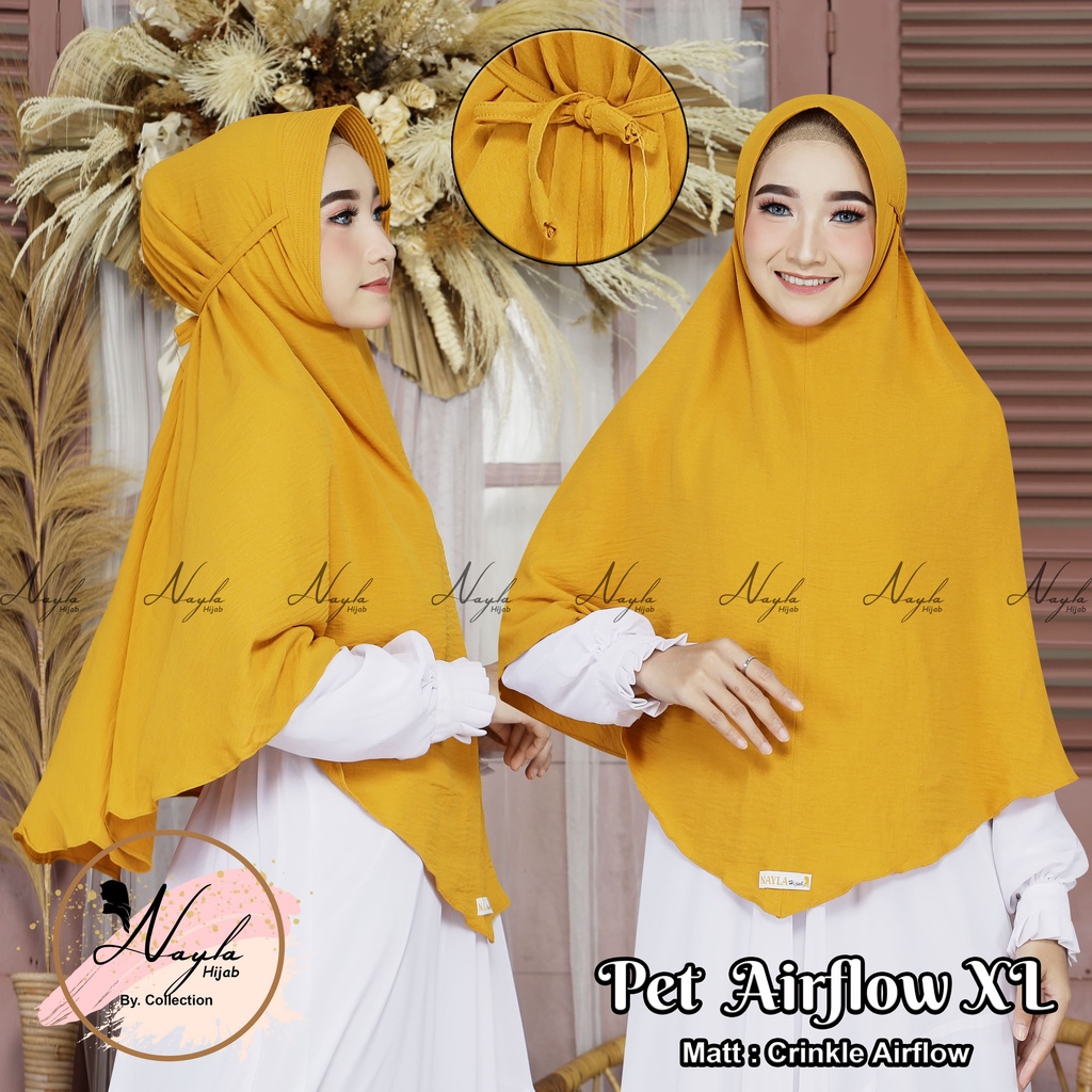 Jilbab Bergo Maryam Pet Crinkle Airflow Premium M,L,XL Kerudung Instan Tali Airflow Anti Kusut Nayla Hija'b