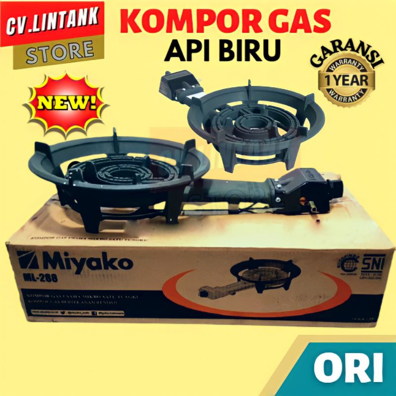 Kompor Gas Komersil 1 Tungku Miyako ML-288 Kompor Komersial Tekanan Rendah Api Besar Besi Cor Kokoh 