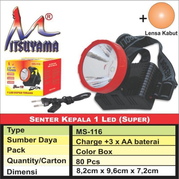 COD SENTER KEPALA LED + CHARGE MITSUYAMA MS-116