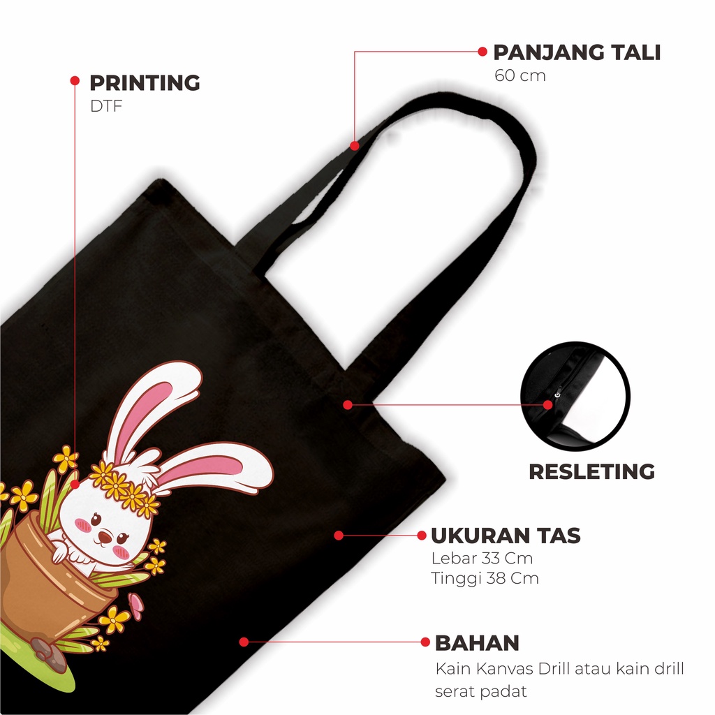 Sevine Tas Wanita Totebag Tote Bag Resleting Kawai Black Series Hitam - KWI1