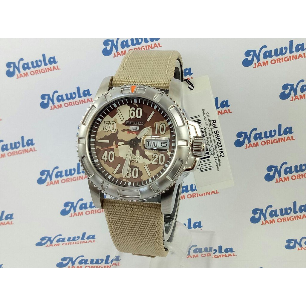 Seiko 5 Sports Mens SRP221K2 Army Style | Jam Tangan Pria SRP221