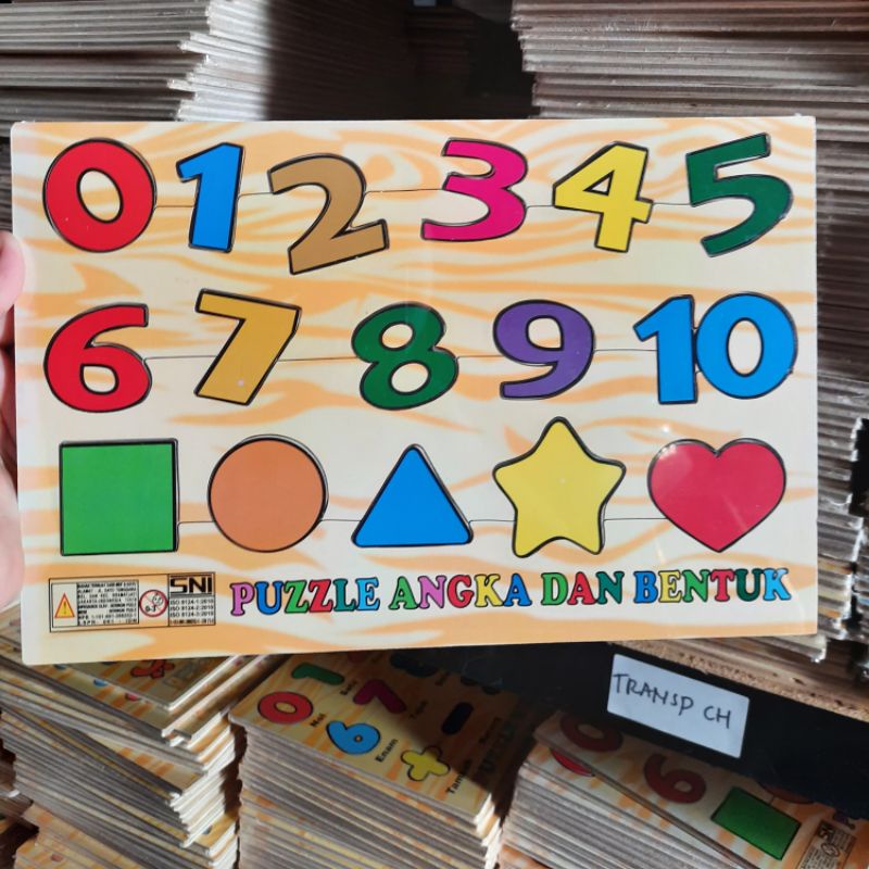 puzzle kayu angka 1 -10 dengan aneka bentuk