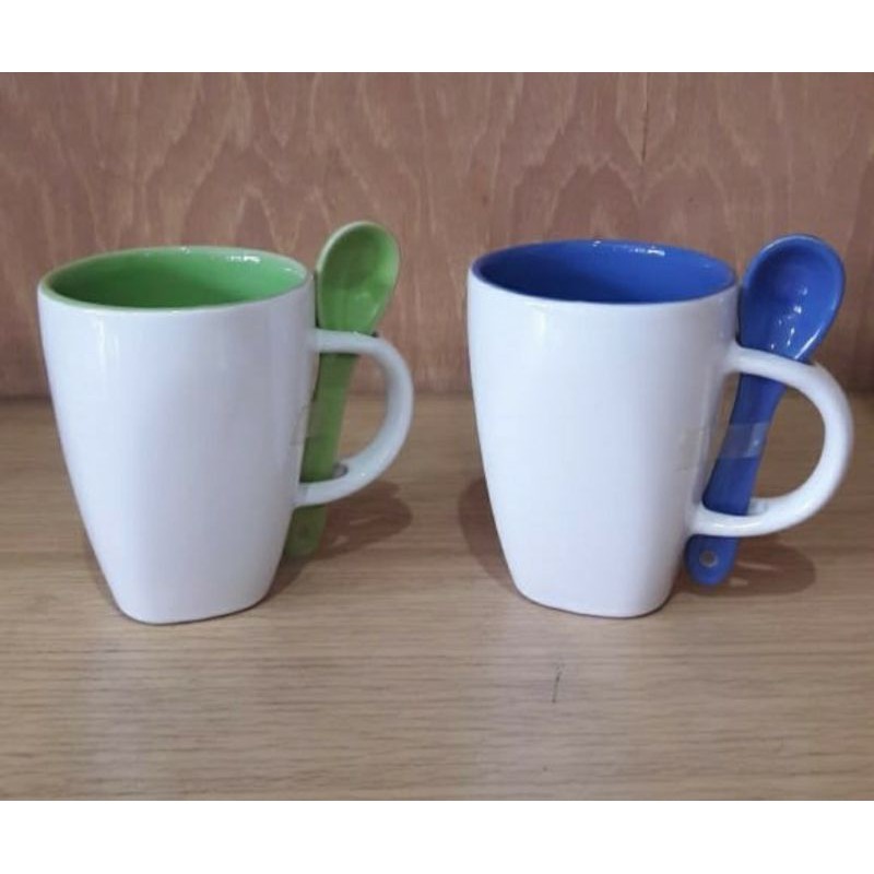 Mug keramik + sendok - biru -