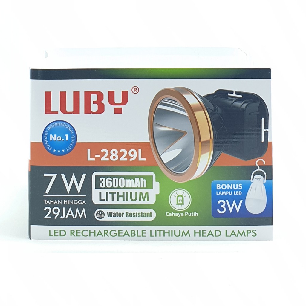 Luby L-2829L 7W JUMBO CD Putih Senter Kepala Cahaya Putih Lithium 3600mAh